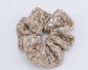 Petal Glow Rhinestone Scrunchie