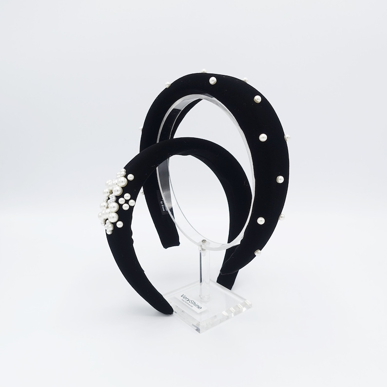 Black Silk Velvet Headband Pearl Stud Embellished Headband Etsy