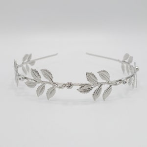 Diadema de rama con hojas de metal, accesorio fino para el cabello de novia