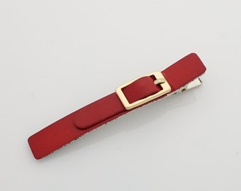 Cow Leather Hair Clip: Buckle Decor, 2-Prong Alligator Clip