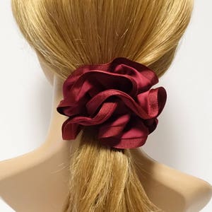 Grosgrain Trim Satin Hair Scrunchies Hair Elastics for Woman Red wine