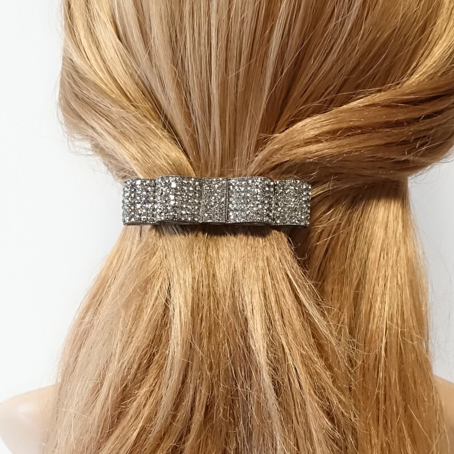 Jewel Layered Hair Bow Octant Rhinestone Decorated French Hair Barrette ...