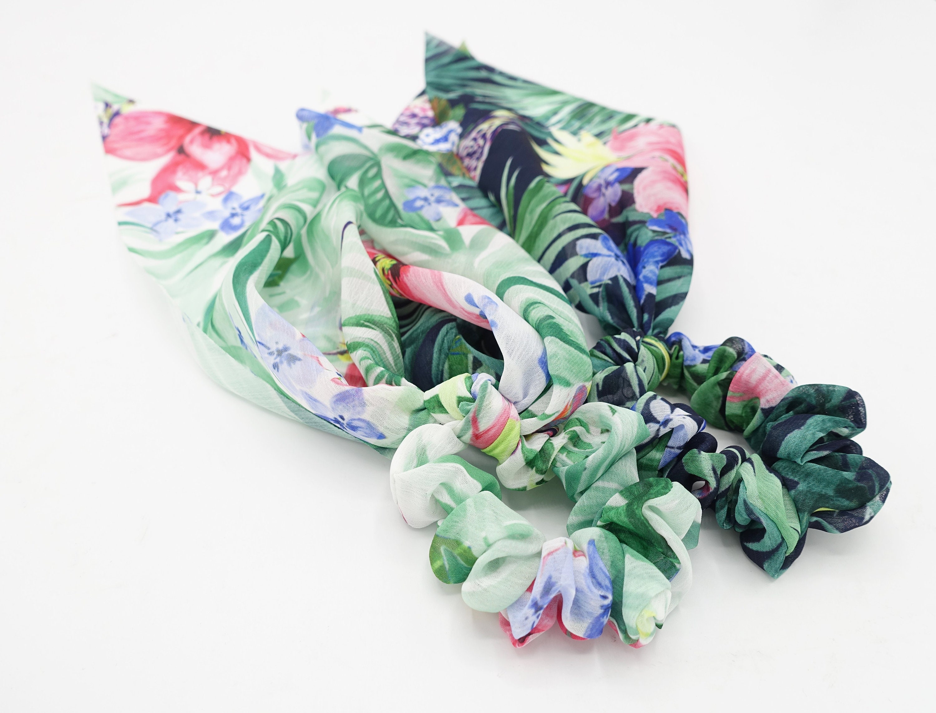 Tropical Colorful Print Chiffon Tail Knot Scrunchies Plant - Etsy
