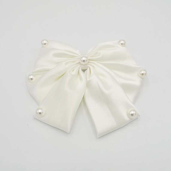 Pearl Embellished Satin Hair Bow for Women - Etsy display picture 2