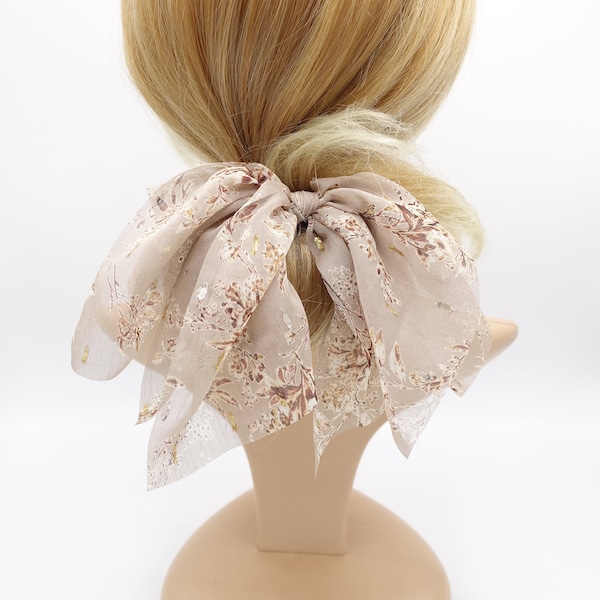 floral bow scrunchies, chiffon scrunchies, golden glittering hair ties for women