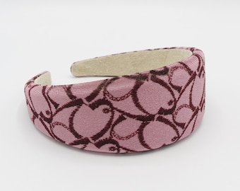 heart print velvet padded headband