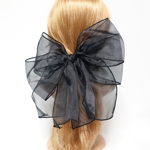 Very Big Translucent Hair Bow Organdy Layered Fine Mesh Bow
