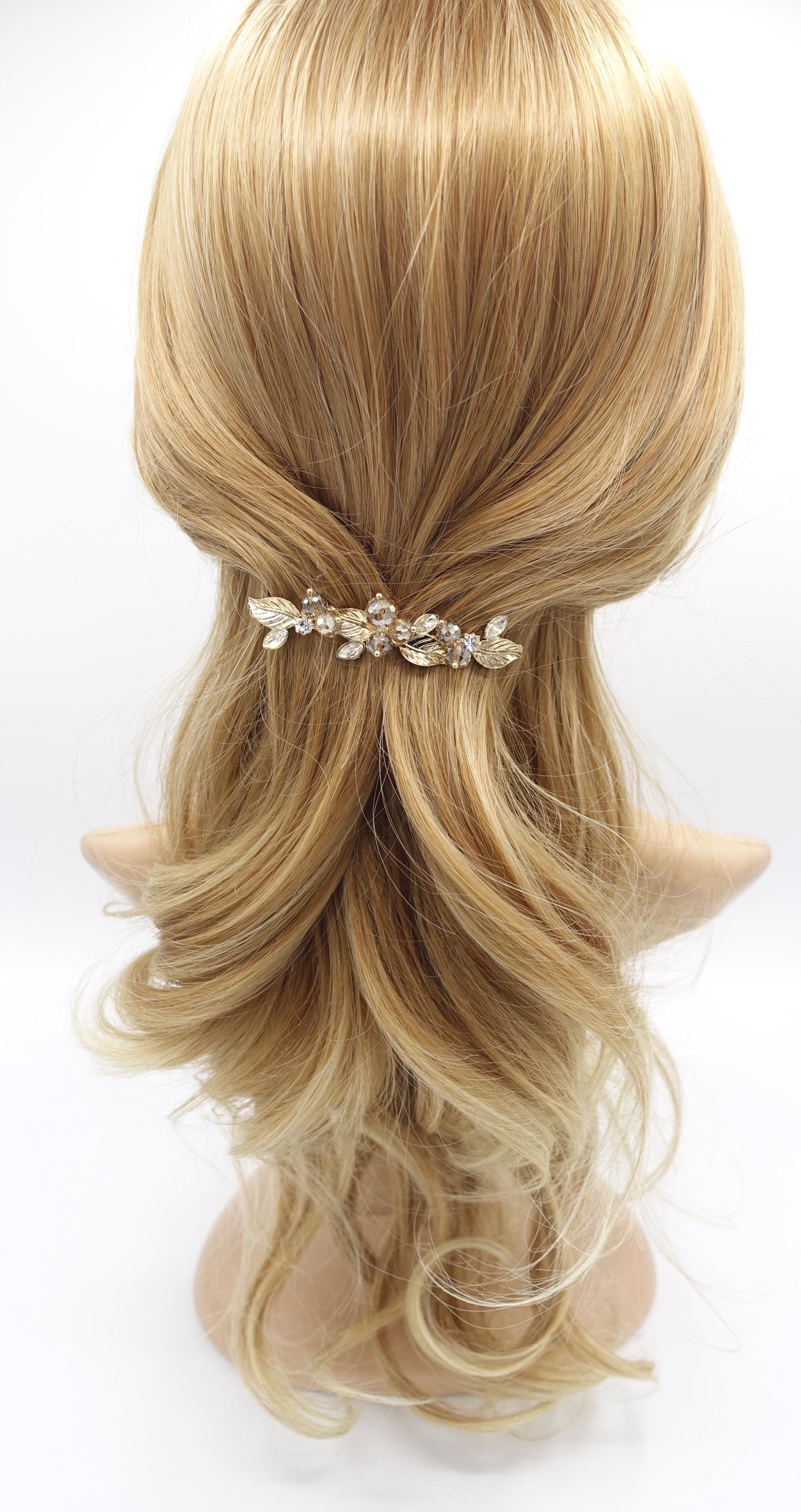 Crystal Leaf Hair Barrette: Golden Rhinestone Hair Clip - Etsy