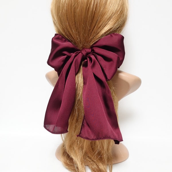 satin big glam bow hair elastic large stylish scarf knot tie bow ponytail holder