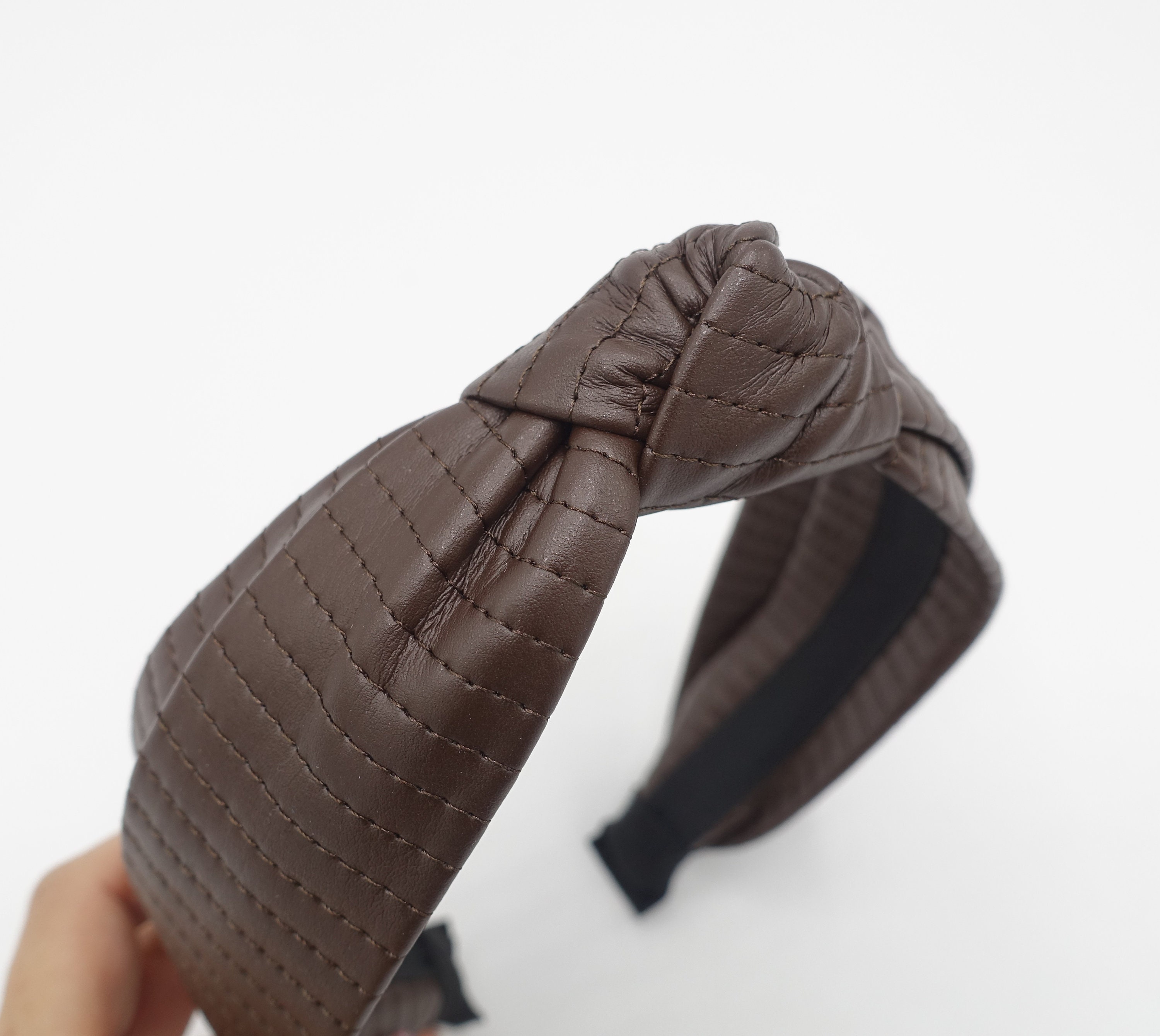 Faux Leather Top Knot Headband: Stitched Hairband, Fall 