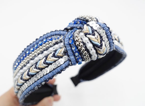 Lilly Aqua Top Knot Beaded Headband