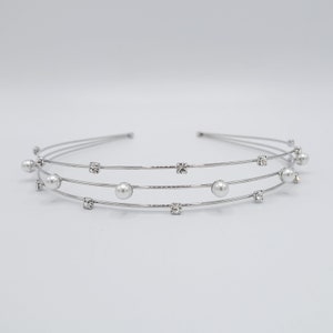 pearl triple headband thin metal rhinestone hairband for women