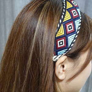 diamond embroidery headband top knot diagonal pattern hairband for women