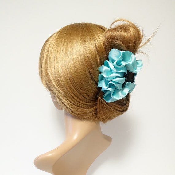 Satin Chain Print Handmade Ruffle Wave Flower Luxury Hair Jaw Claw Clamp Satin Chain Print Handmade Ruffle Wave Flower Luxury Hair Jaw Claw Clamp