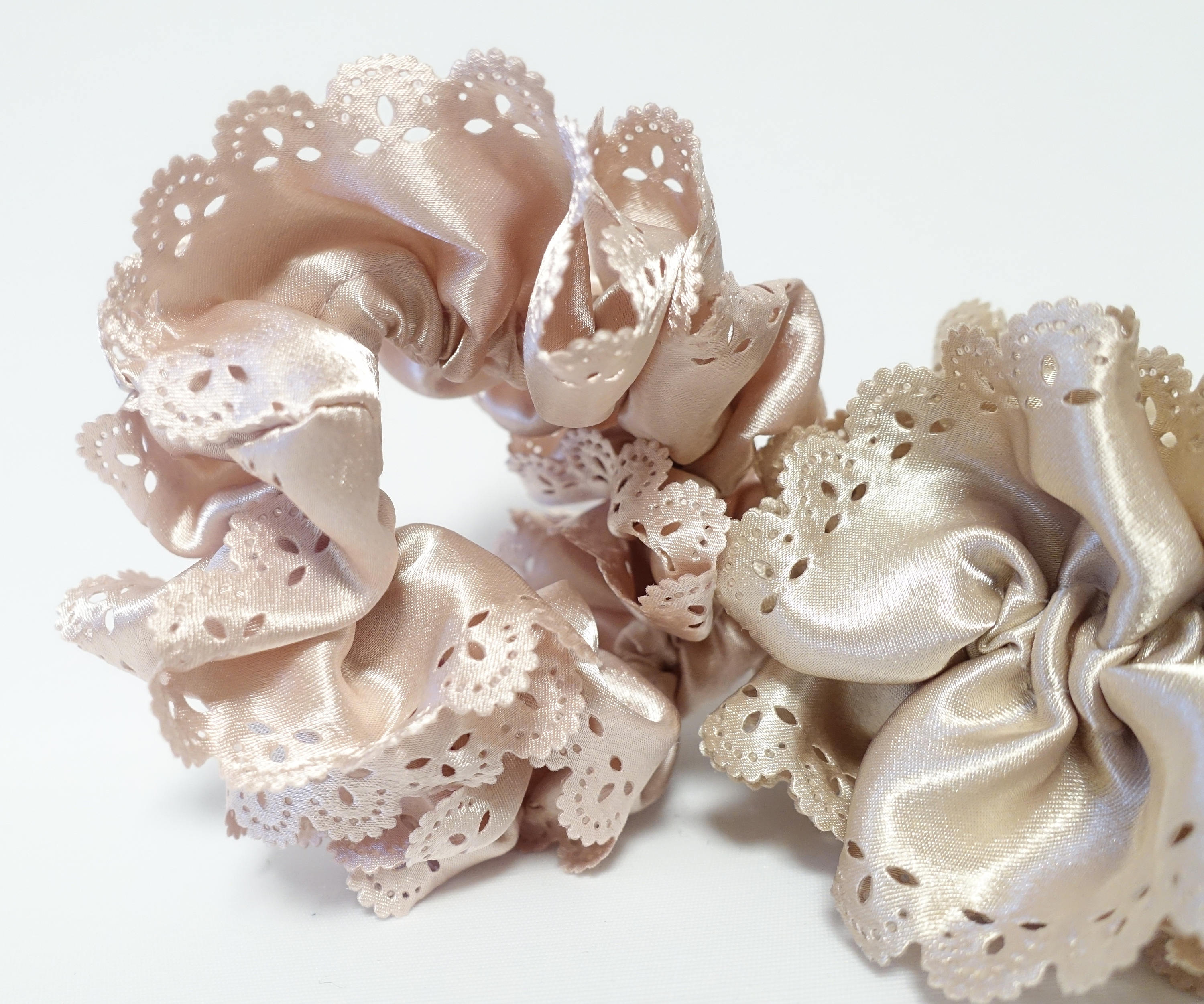 Lace edge scrunchies Glossy Satin Women Hair Elastics | Etsy