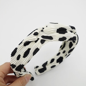 dalmatian print pleated headband hand sewn cross pattern hairband women hair accessory