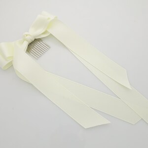 Black cream satin long tail bow hair elastic ponytail holder comb for women image 8