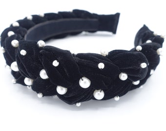 Handmade Pearl Velvet Braided Headband: Luxury Hair Accessory