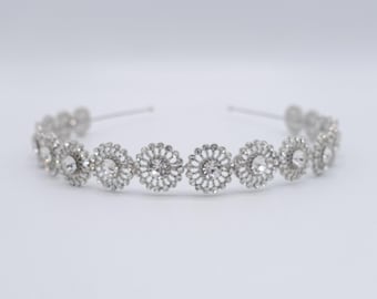Vintage Crystal Rhinestone Headband, Bridal Flower Hair Band, Wedding Prom Pageant Jewelry
