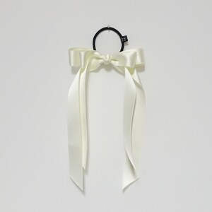 Black cream satin long tail bow hair elastic ponytail holder comb for women image 4