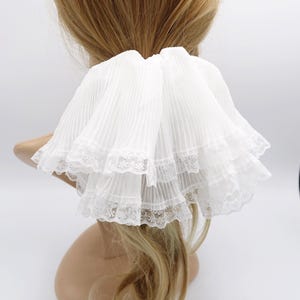 Oversized Pleated Scrunchie: Floral Lace Edges, Cosplay Event Hair Accessory