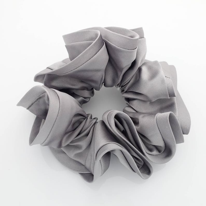 satin hair scrunchie hair tie Women solid color scrunchy ponytail Hair tie accessory in scrunchies Gray