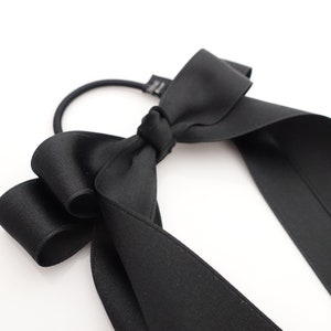 Black cream satin long tail bow hair elastic ponytail holder comb for women image 7