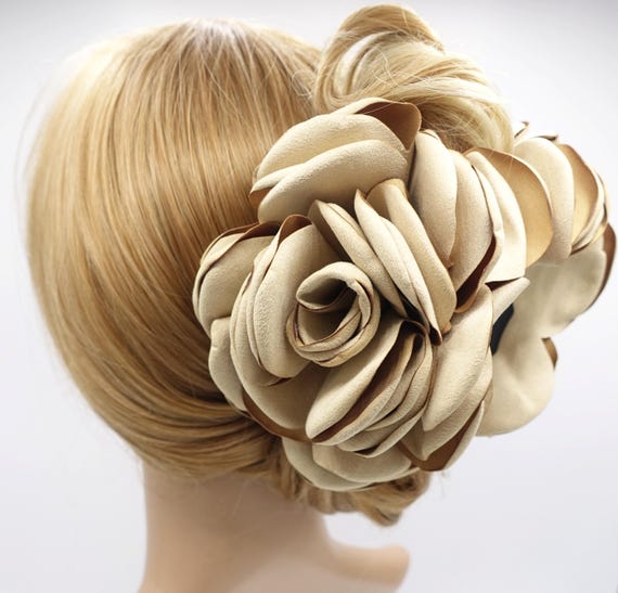 Suede Fabric Very Big Flower Stiff Petal Hair Claw Clip  display picture 1