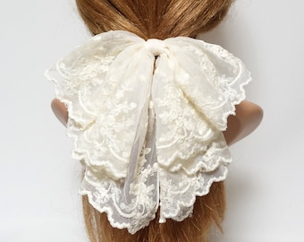 floral lace drape bow translucent mesh bow hair accessory for woman