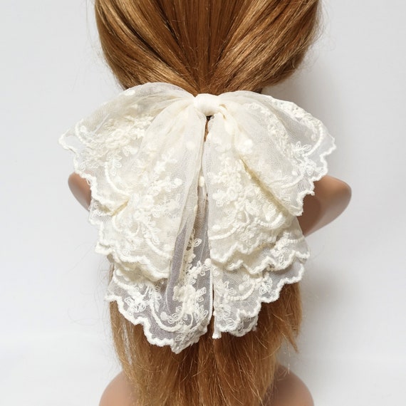Floral Lace Drape Bow Translucent Mesh Bow Hair Accessory  display picture 1