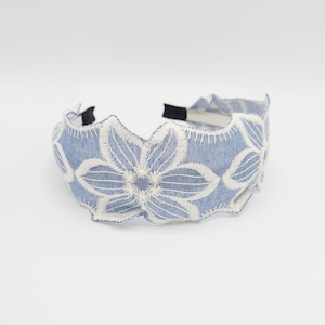 sky blue embroidered pattern flat headband for women