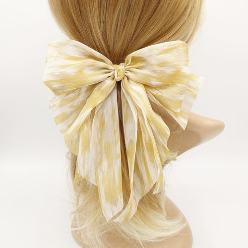 Crinkled Chiffon Floral Hair Bow for Women Etsy