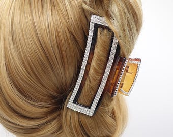 Pinza para el pelo rectangular con diamantes de imitación: pinza de pelo moderna