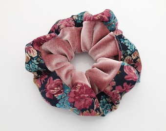 small flower print edge velvet scrunchies trim decorated scrunchy women hair accessory
