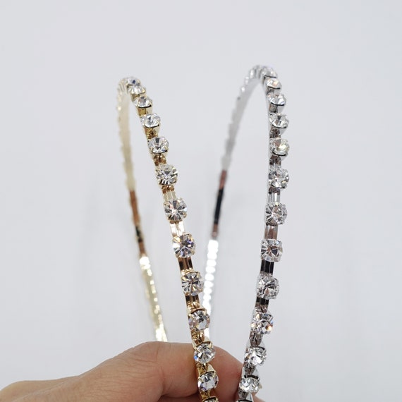 Rhinestone Embellished Metal Thin Headband - Etsy display picture 1