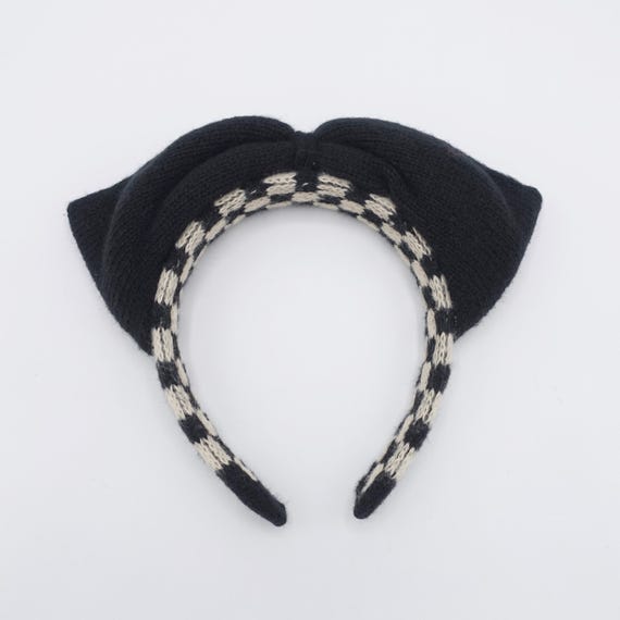 Black and White Checker Knit Headband Womens Fall Winter Checkered Knit Headband Black - Walmart.com main image 2