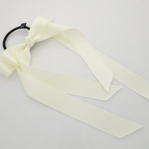 Black cream satin long tail bow hair elastic ponytail holder comb for women image 10
