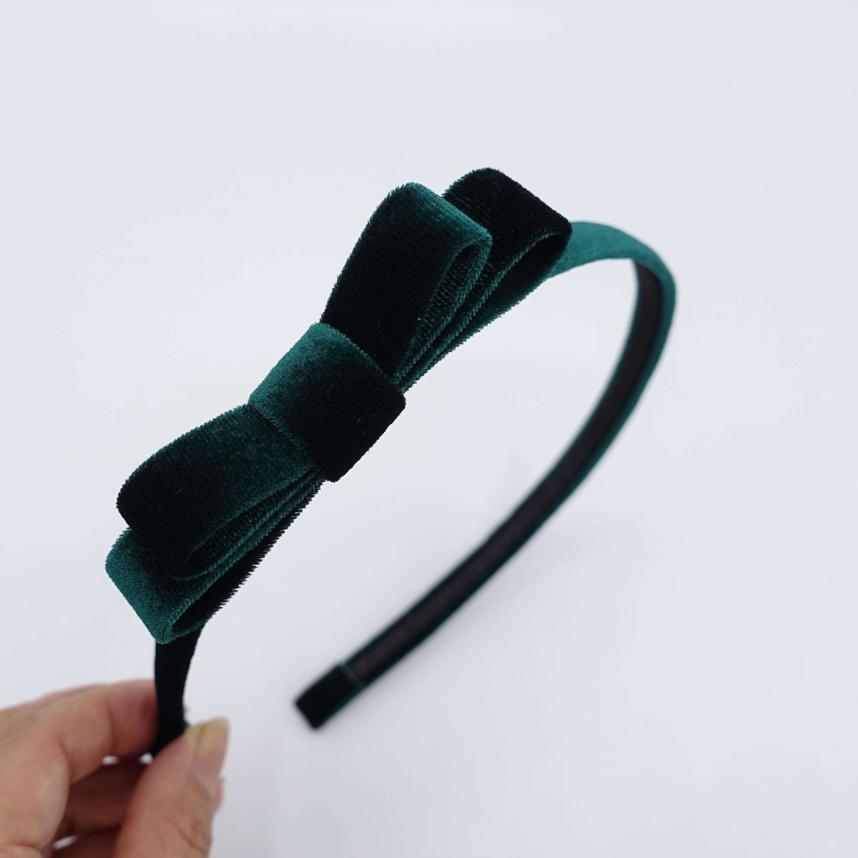 Dark Green Vintage-Inspired Rhinestone Bow Headband Velvet Bow Hair Clip in Green with Jewels | Green Bow Hair  main image 3