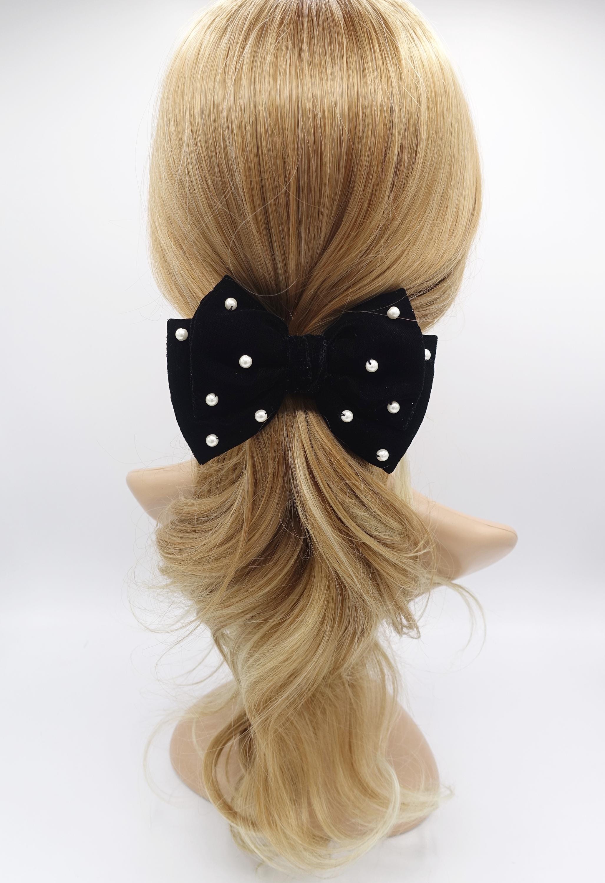Velvet Bow Barrette: Glittering Hair Accessory, Pearl Detail - Etsy