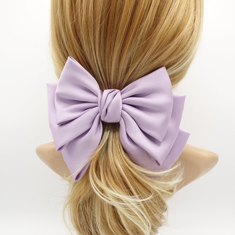 Satin Layered Hair Bow French Barrette Women Solid Color Etsy