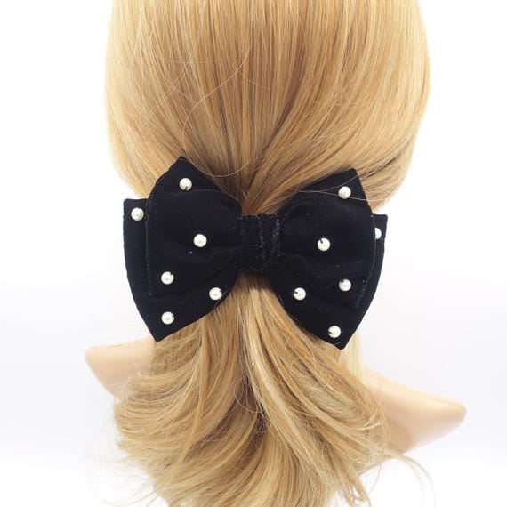 Velvet Bow Barrette: Glittering Hair Accessory, Pearl Detail - Etsy