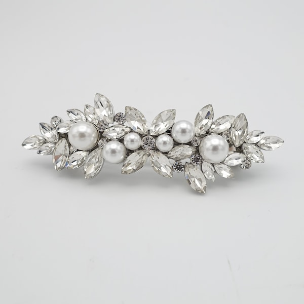 Barrette à cheveux en perles avec strass branche de fleurs accessoire de cheveux de mariage pour événement