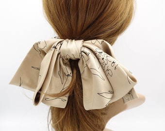 Flower Print Satin Hair Bow: Double Layered Droopy Style