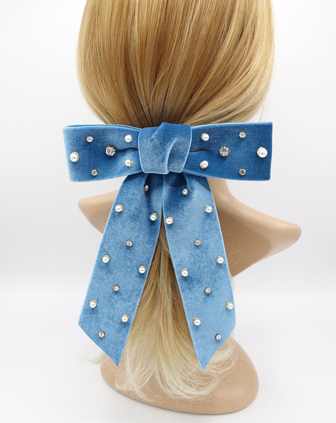 Velvet Hair Bow, Pearl Hair Bow, Rhinestone Hair Bow, Embellished Hair