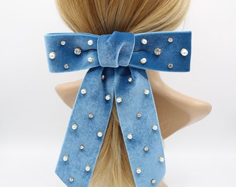 velvet hair bow, pearl hair bow, rhinestone hair bow, embellished hair bow for women