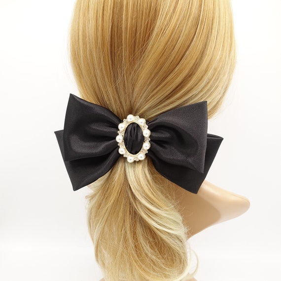 Pearl Rhinestone Buckle Embellished Satin Hair Bow - Etsy display picture 2