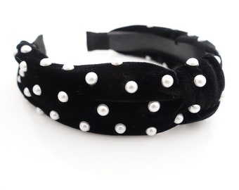 faux pearl decorated velvet knot fashion embellished headband for women