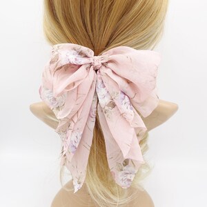 Chiffon Flower Print Bow Droopy Floral Layered Style Bow Hair Accessory ...