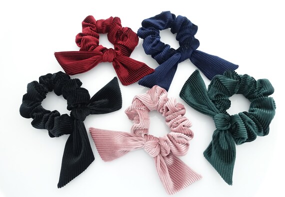 Soft Glossy Corduroy Bow Knot Scrunchies Cute Hair Tie Women Etsy