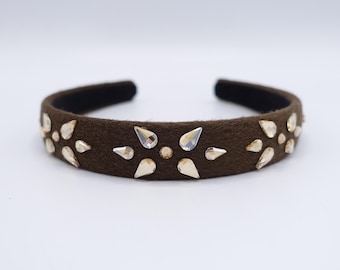 Crystal Jeweled Headband for Women – Wool Felt Rhinestone Headband, Elegant Winter Hair Accessory
